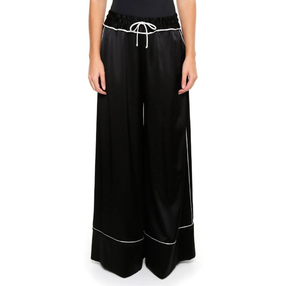 Off-White c/o Virgil Abloh Satin Palazzo Pajama Pants (Sz IT 36) Wide Leg Black